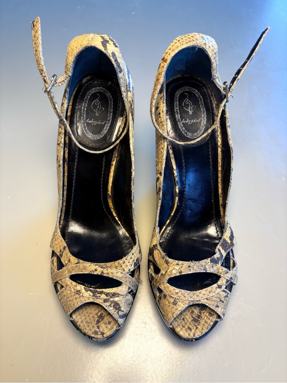 Y2K Vintage Baby Phat Snakeskin Pattern Peep Toe Wedge Platform Heels - Picture 2 of 7
